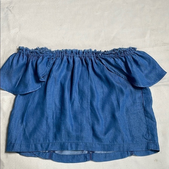 DESIGN LAB LORD & TAYLOR Blue Off-Shoulder Women's Top - Picture 13 of 13